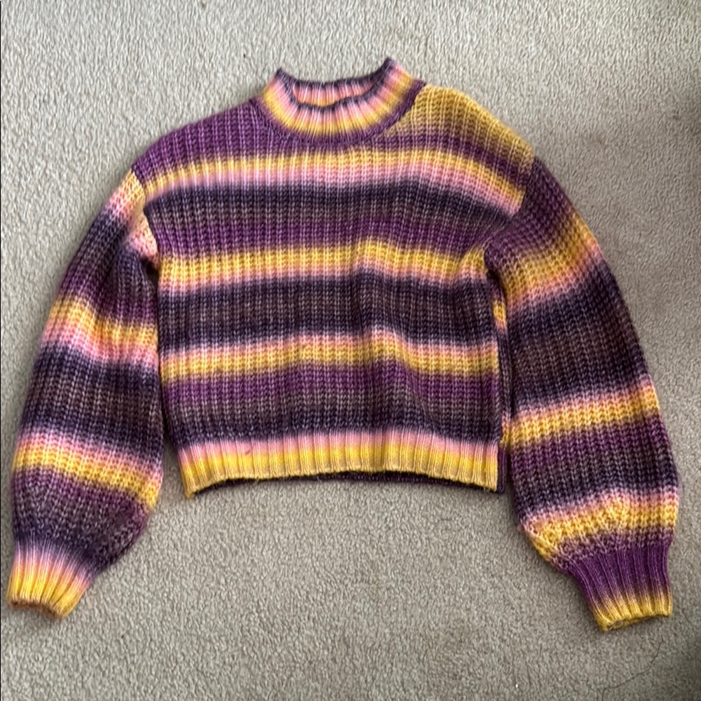 Rue21 Purple and Yellow Cowl Neck Sweater with Chunky Knit